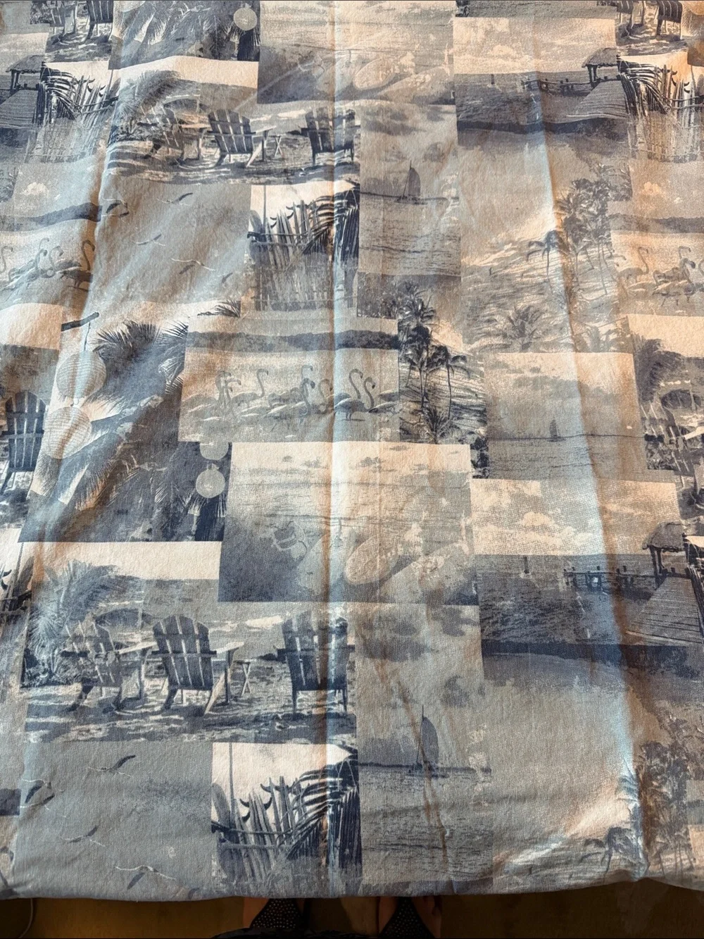 Tommy Bahama Coastal Patchwork Shower Curtain Panel in Blue and Cream